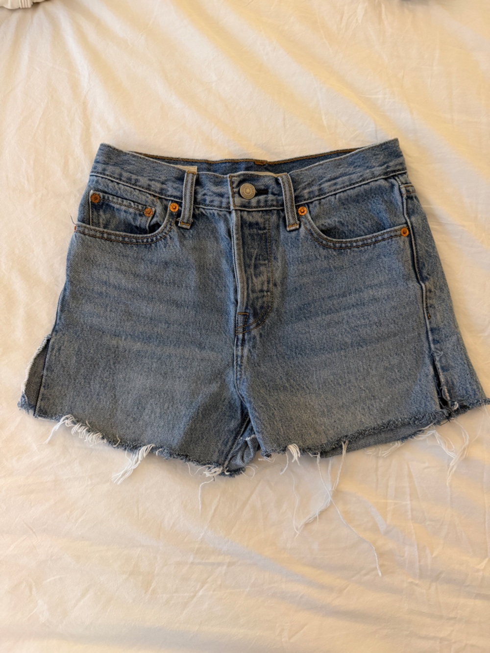 Mid-Rise Distressed Levi’s Cutoff Denim Shorts